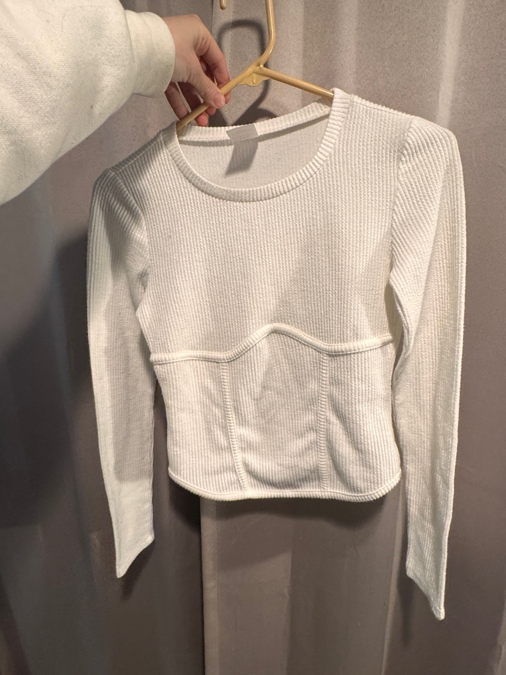 No Boundaries White Ribbed Long Sleeve Seam-Accent Top